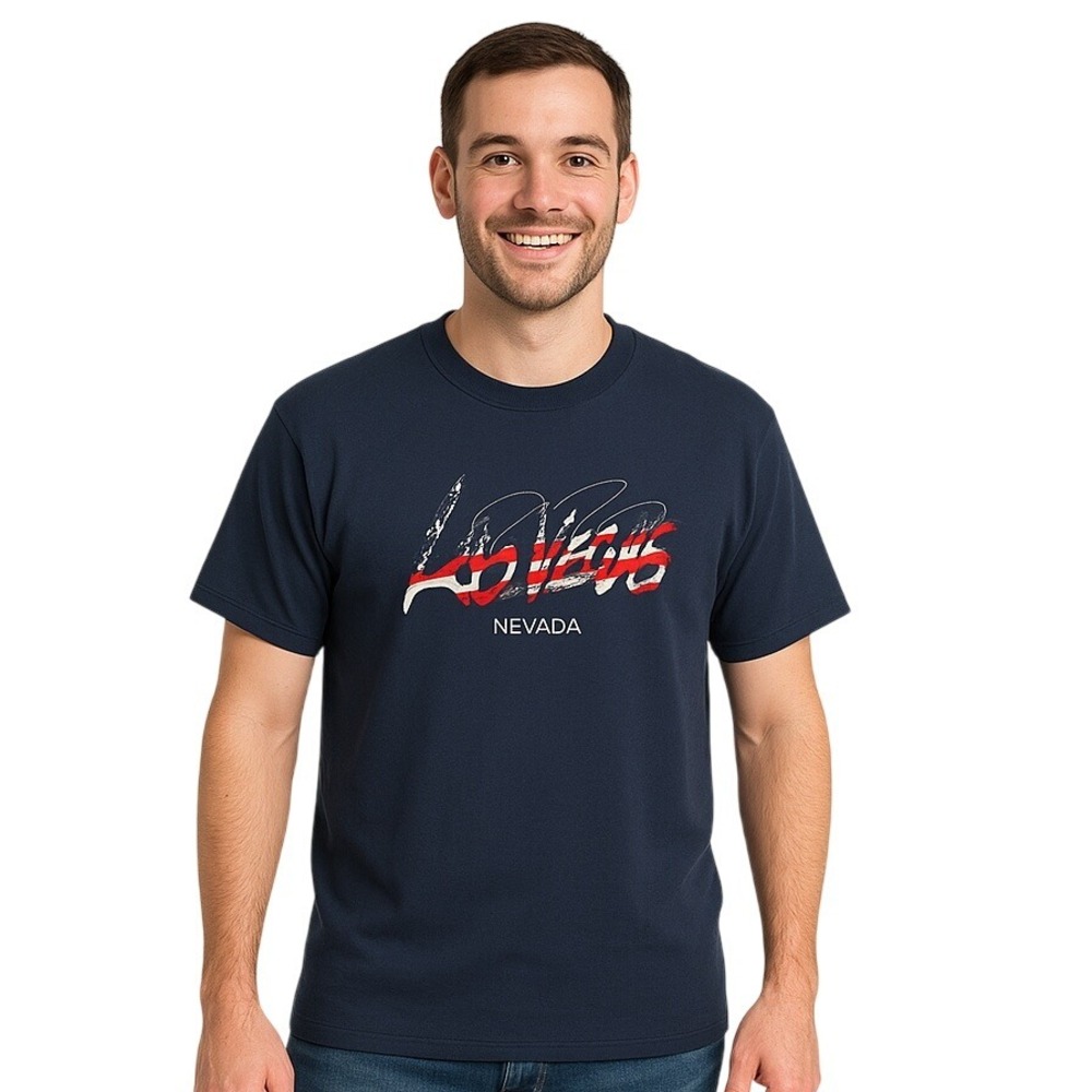 Delta Pro Weight T-Shirt Large Navy‎ Blue Las Vegas Stripe Embroidered Patriotic